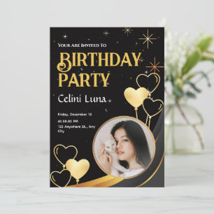 Classy Black & Gold Birthday Invitation Template
