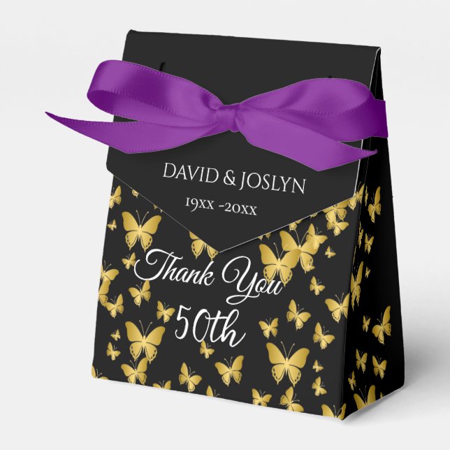 Classy Black & Gold Chic 50th Wedding Anniversary  Favor Box (Front Side)