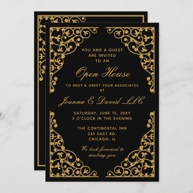 classy Black Gold Corporate party Invitation (Front/Back)