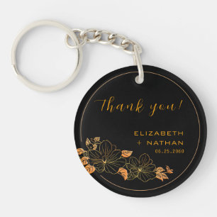 Classy Black Gold Floral Wedding Thank You Keychain