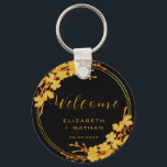 Classy Black & Gold Floral Wedding Welcome Keychain<br><div class="desc">The Classy Black & Gold Floral Wedding welcome keychain feature golden flowers and chic hand lettered typography against timeless emerald green background. ♥ View the collection on this page to find matching products. ♥Customize it with your text by using the template fields. ♥ If you want to change the font...</div>