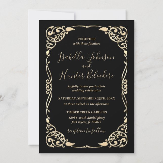 Classy Black & Gold Frame All Occasion Invitation (Back)
