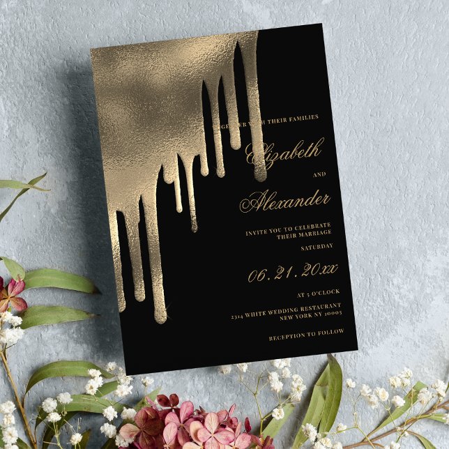 Classy black gold gradient drips wedding theme  invitation (Classy black gold gradient drips wedding theme invitation )