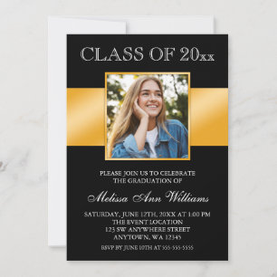 Classy Black Gold Photo Graduation Announcement