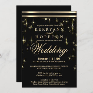 Classy Black & Gold Starlight with Bars Invitatio Invitation