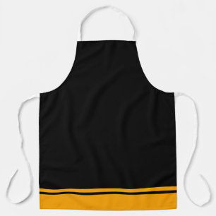 Classy Black Golden Yellow Racing Stripes Hem Apron