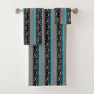 Classy Black/Grey and Aqua Towel Set