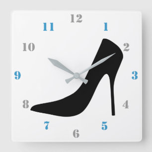 CLASSY BLACK HEELS WITH NUMBERS SQUARE WALL CLOCK