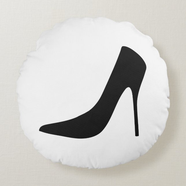 CLASSY BLACK HIGH HEEL SHOES AND POLKA DOTS ROUND PILLOW (Front)