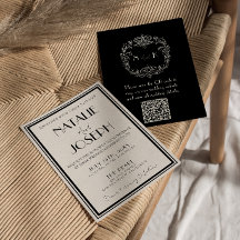 Classy Black Ivory Old Money Retro QR Code Wedding