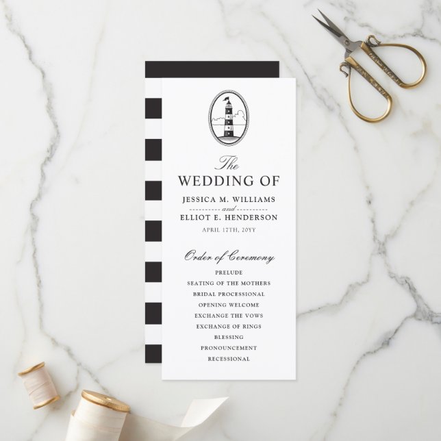 Classy Black Lighthouse Wedding Program (Front/Back In Situ)