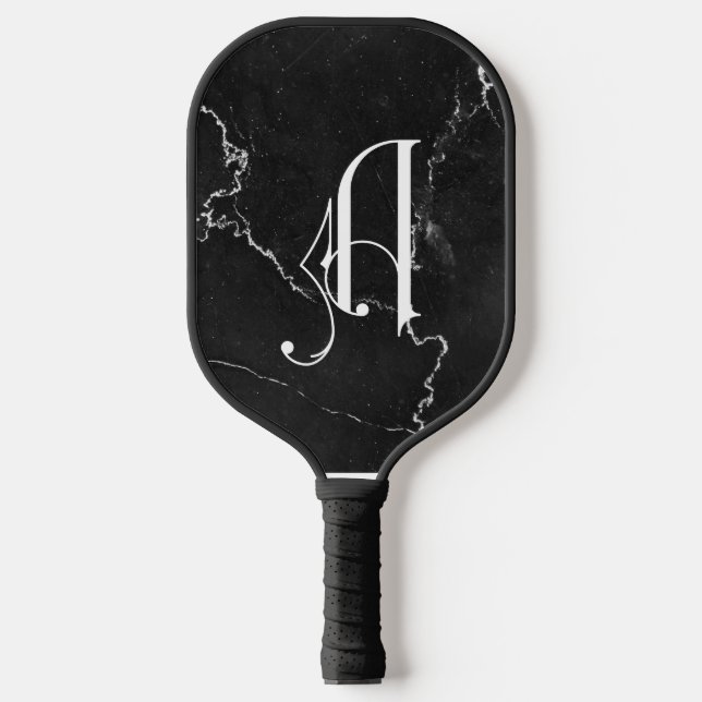 Classy Black Marble Decorative A Personalized  Pickleball Paddle (Front)