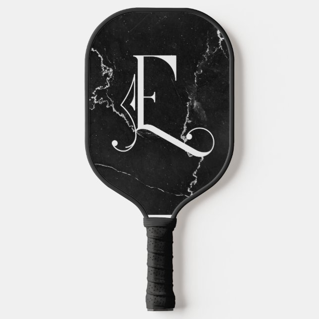 Classy Black Marble Decorative E Personalized  Pickleball Paddle (Front)