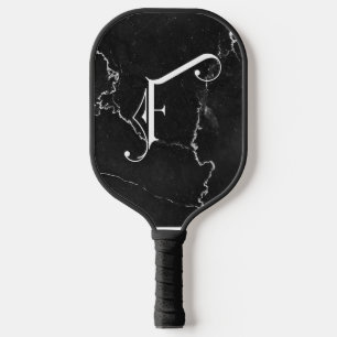 Classy Black Marble Decorative F Personalized Pickleball Paddle