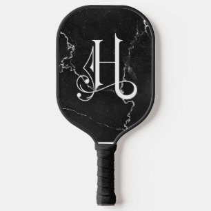 Classy Black Marble Decorative H Personalized Pickleball Paddle