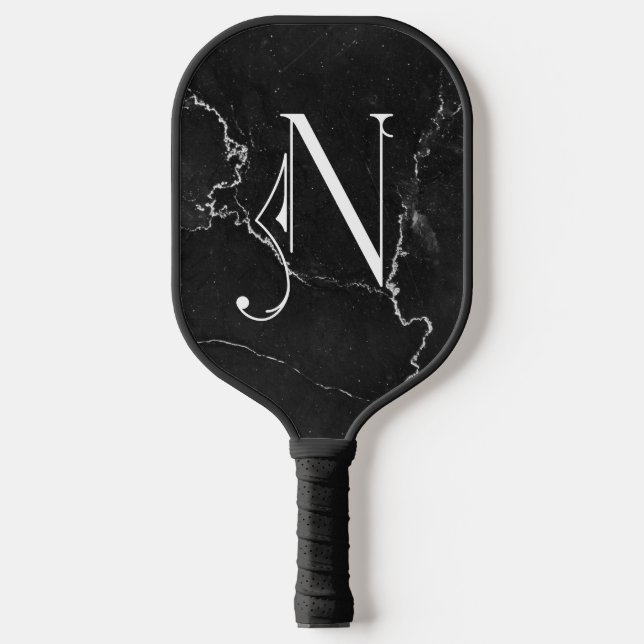 Classy Black Marble Decorative N Personalized  Pickleball Paddle (Front)