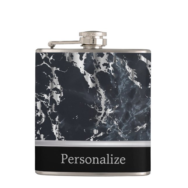 Classy Black Marble Stone Design Hip Flask (Front)