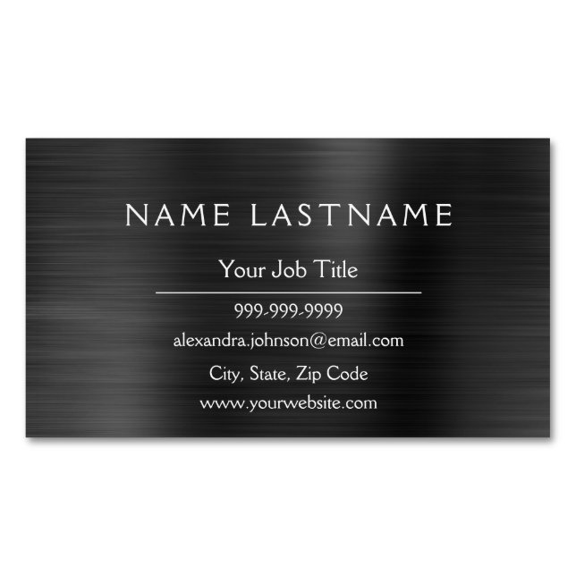 Classy Black Metallic Foil Modern Business Magnetic Business Card (Front)