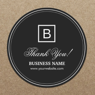 Classy Black Monogram Business Thank You Stickers