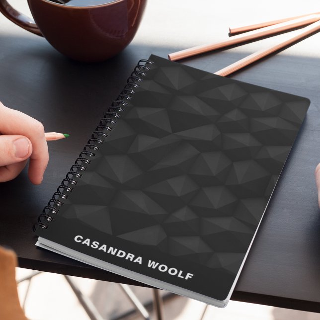Classy Black Pattern Texture Monogram Professional Notebook (Creator Uploaded)