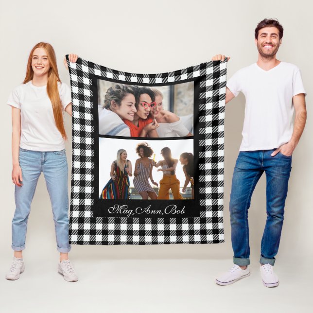 Classy Black Personalized friends Photo and Names  Fleece Blanket (In Situ)