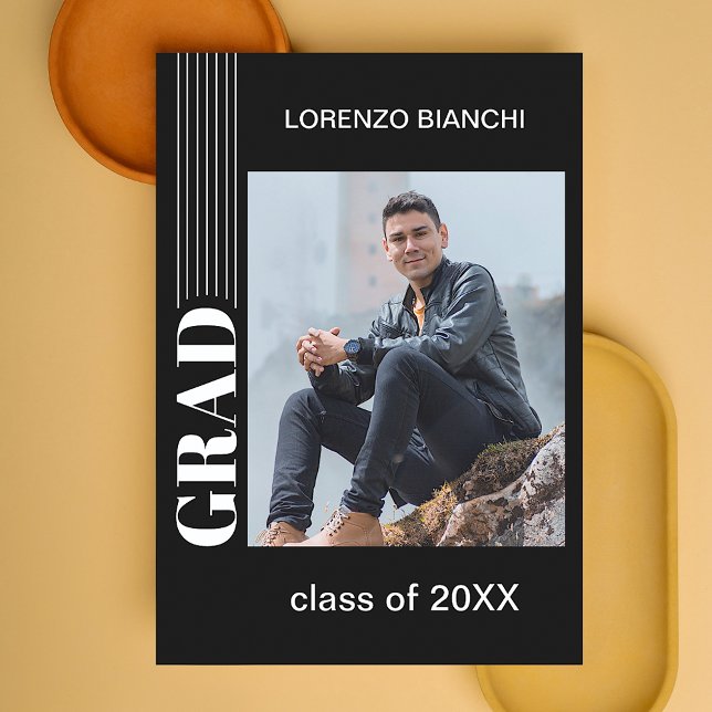 Classy Black Personalized Graduation Announcement Postcard (Creator Uploaded)
