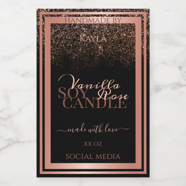 Classy Black Product Packaging Labels Rose Gold (Single Label)
