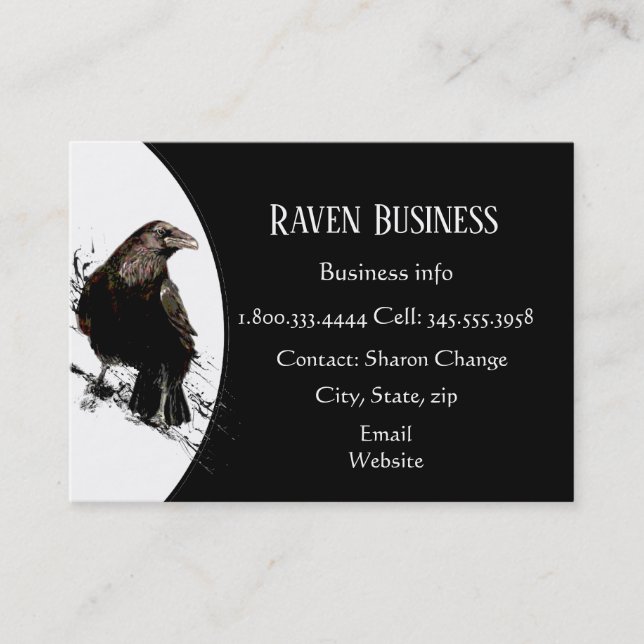 Classy Black Raven Bird  Business Service Shop  Card (Front)