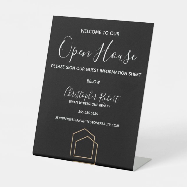 Classy Black Real Estate Pedestal Sign (Front)