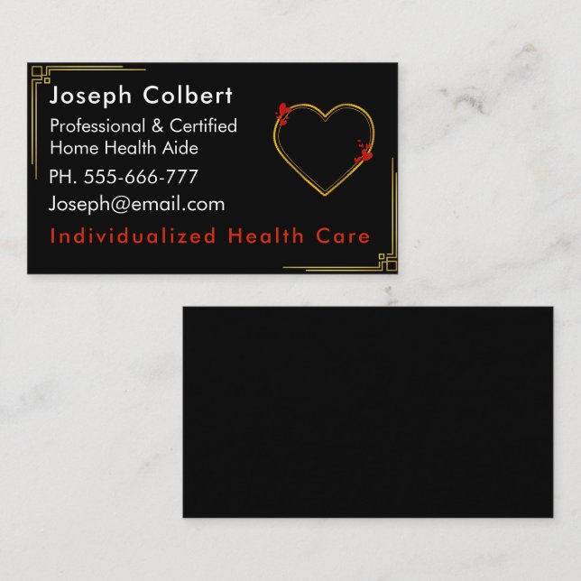 Classy Black Red Golden Border Nurse Business Card (Front/Back)