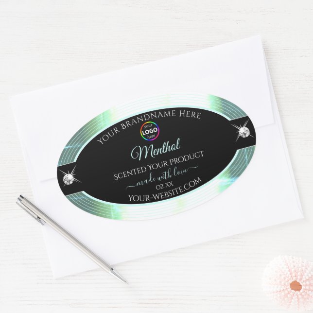 Classy Black Shiny Ice Blue Logo Product Label (Envelope)