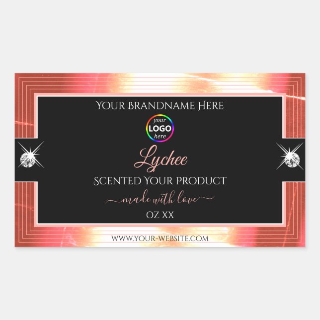Classy Black Shiny Rose Golden Logo Product Label (Front)