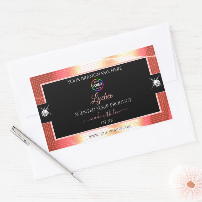 Classy Black Shiny Rose Golden Logo Product Label (Envelope)