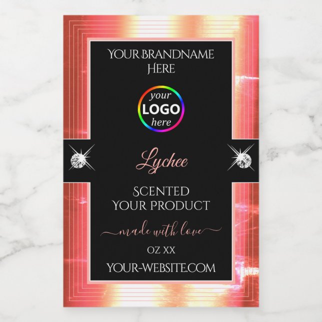 Classy Black Shiny Rose Golden Logo Product Label (Single Label)