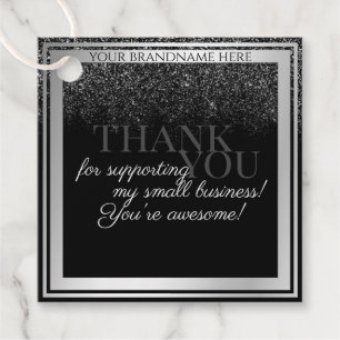 Classy Black & Silver with Glitter Rain Packaging Favour Tags