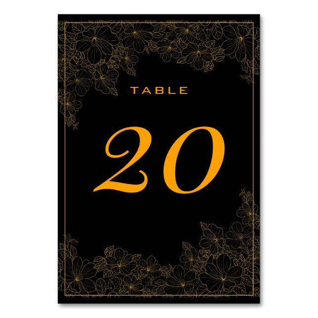 Classy Black & Subtle Golden Pattern Table Number (Front)