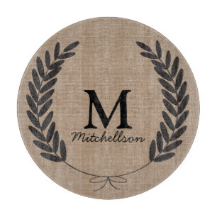Classy Black Wheat Laurels Burlap - Personalized Cutting Board
