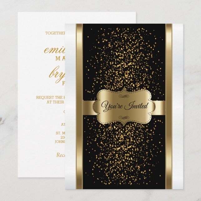 Classy Black, White and Gold Invitation (Front/Back)