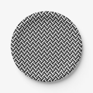 Classy Black & White Art Deco Herringbone Pattern Paper Plate