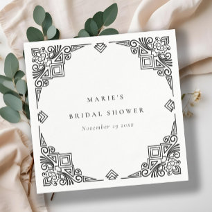 Classy Black White Art Deco Ornate Bridal Shower Napkin