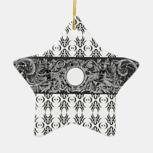 Classy black white Baroque pattern to customise Ceramic Ornament