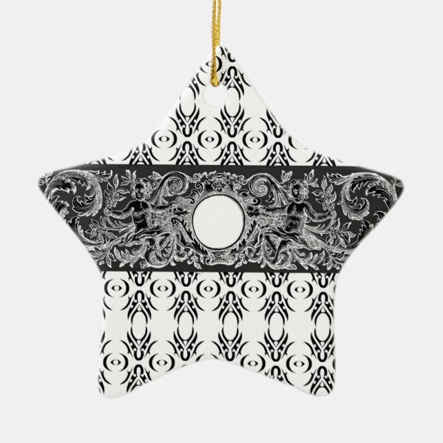 Classy black white Baroque pattern to customise Ceramic Ornament (Front)