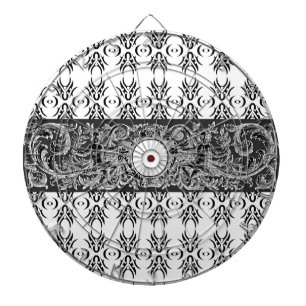 Classy black white Baroque pattern to customise Dartboard