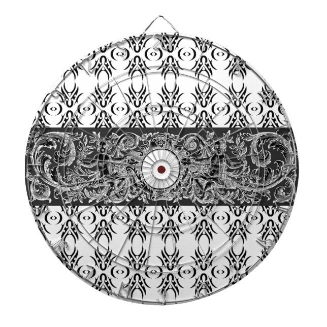 Classy black white Baroque pattern to customise Dartboard (Front)