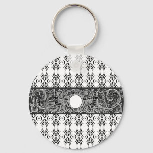 Classy black white Baroque pattern to customise Keychain