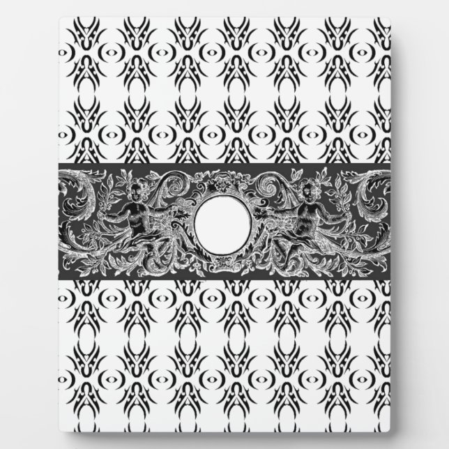 Classy black white Baroque pattern to customise Plaque (Front)