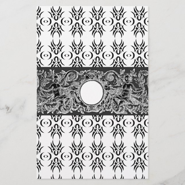 Classy black white Baroque pattern to customise Stationery (Front)
