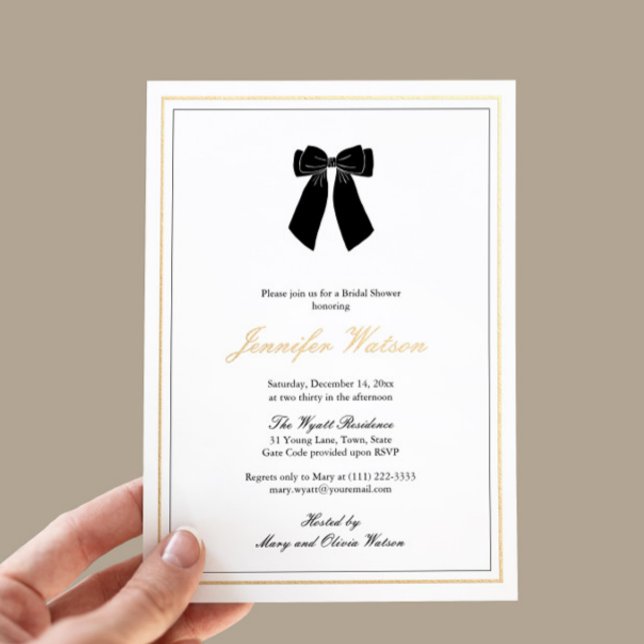 Classy Black White Gold Old Money Bridal Shower (Classy Black Bow With Gold Accents Old Money Aesthetic Trendy Bridal Shower Theme)