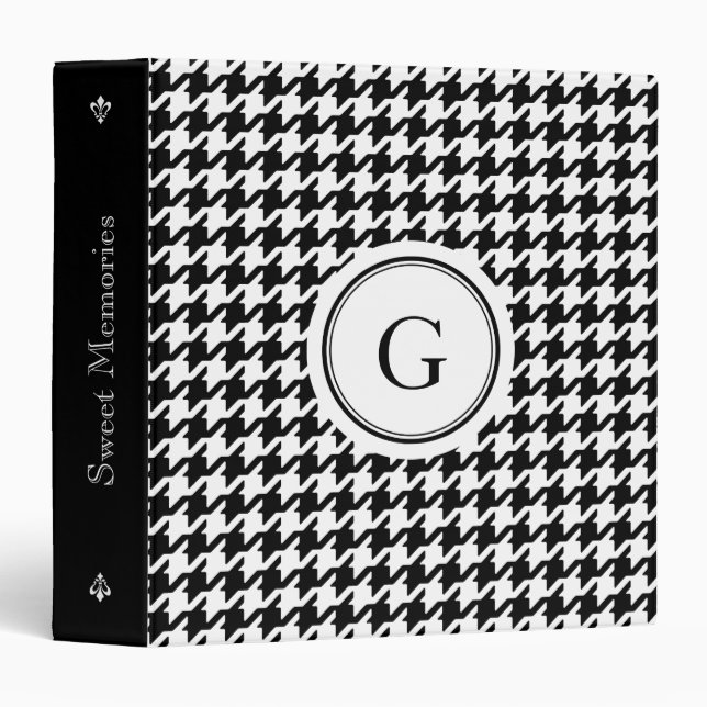 Classy black white houndstooth pattern monogram binder (Front/Spine)