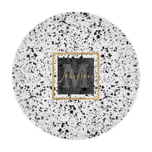Classy Black White Marble Terrazzo Cutting Board (Front)